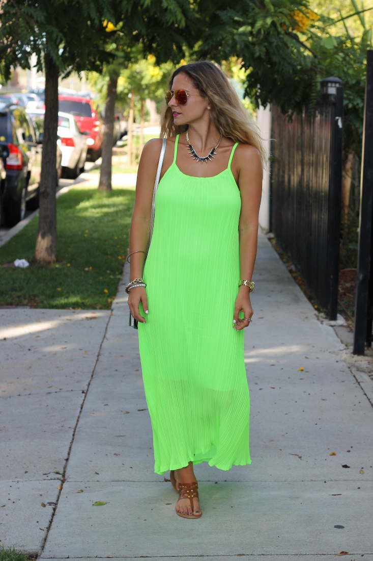 Neon green long sales dress